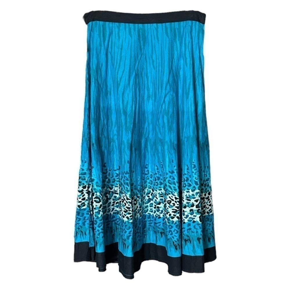 Uniti Vintage Teal Blue Animal Print 100% Cotton Midi Skirt Free Size M